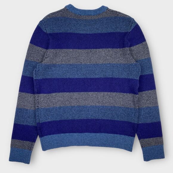 $59 Gap Sweater Mens Extra Large Lambs Wool Blue Striped Blend Herringbone - Picture 6 of 11